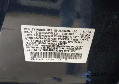 2011 Honda Pilot Touring z USA, uszkodzony, nr VIN 5FNYF3H94BB032105